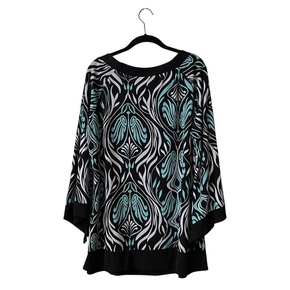 Apostrophe Woman Top Size 16-18W Black Teal Printed Keyhole Tunic Career Office - Picture 3 of 5